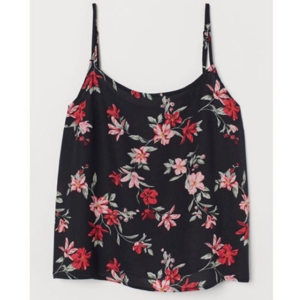 H&M Girly Black Pink Divided Size 10 Floral Tank